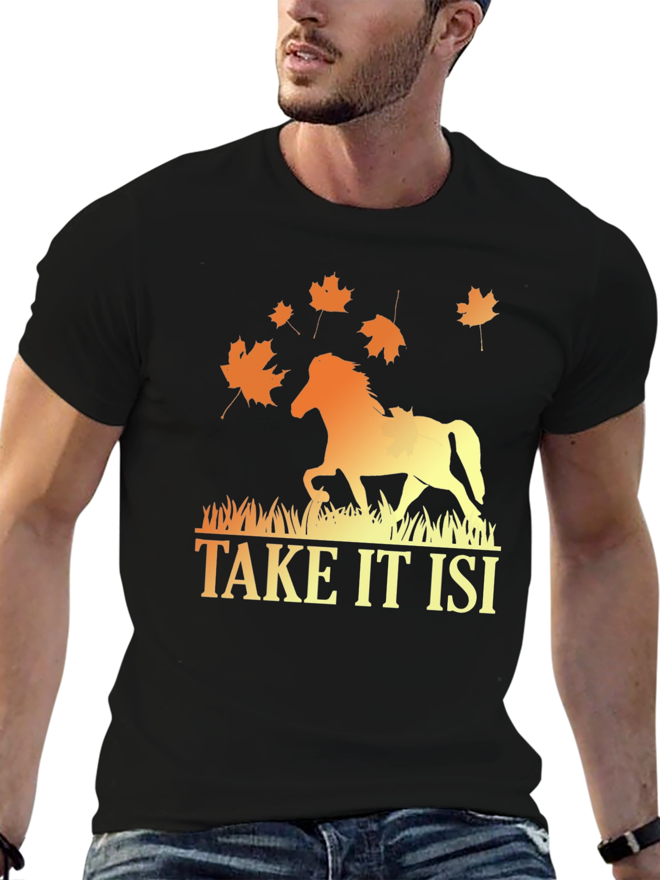 Camiseta Hombre Diseño Caballo Otoñal