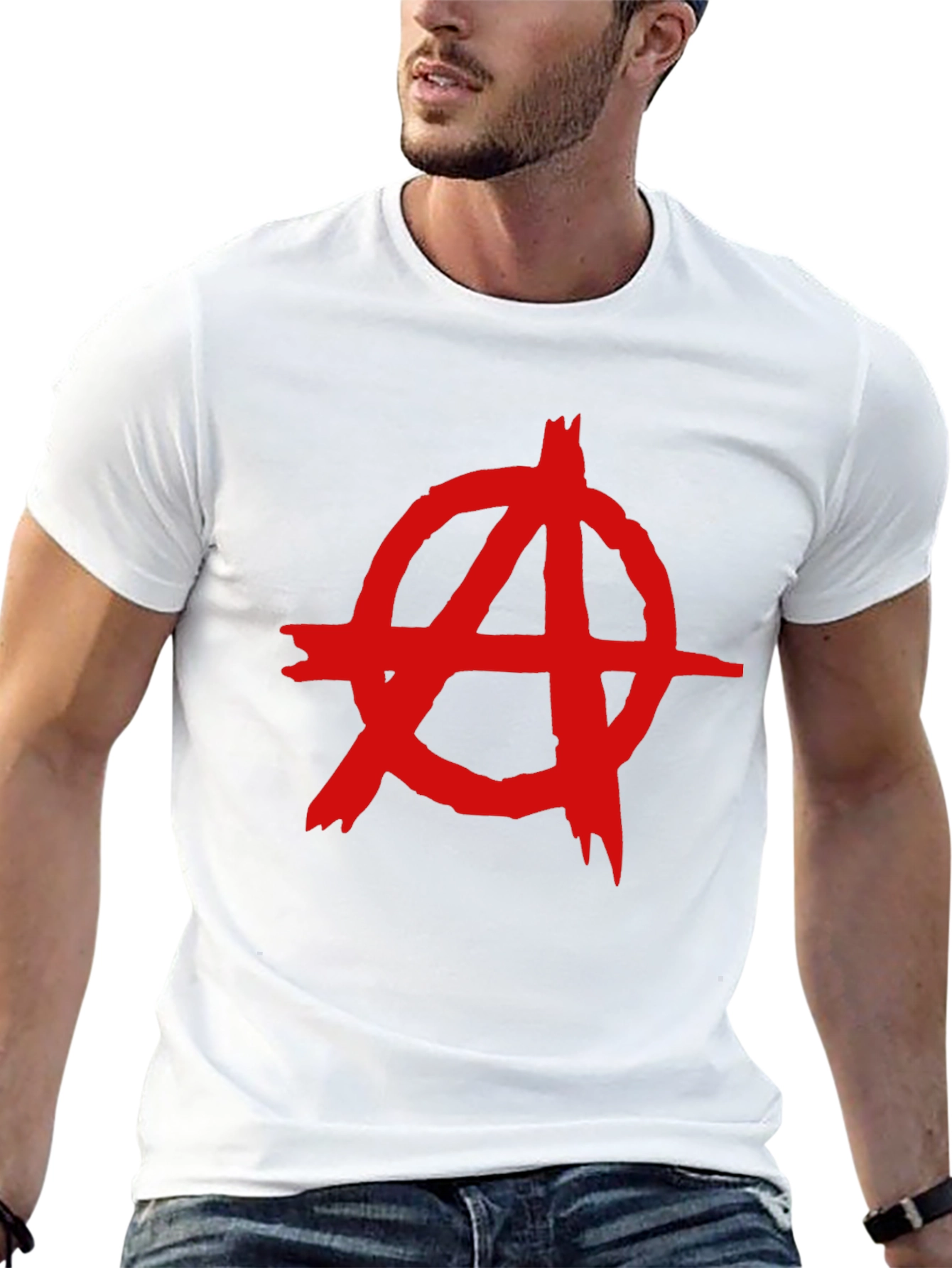 Camiseta Negra con Símbolo Anarquista Rojo