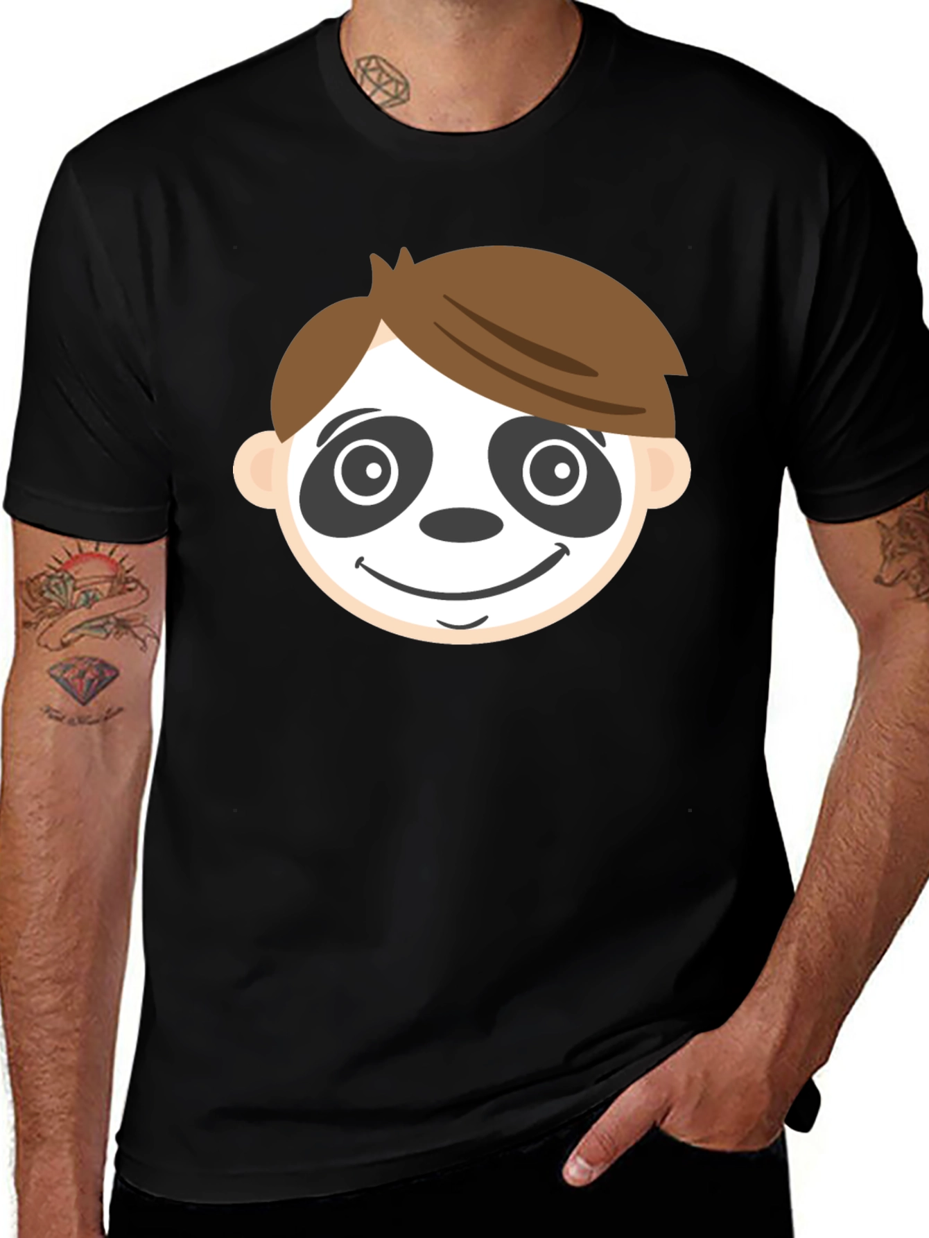 Camiseta Negra con Cara de Panda para Hombre