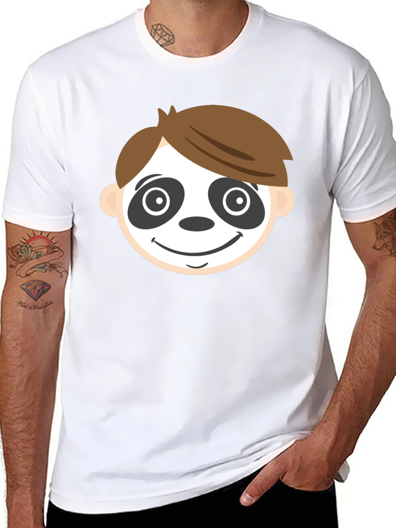 Camiseta Negra con Cara de Panda para Hombre