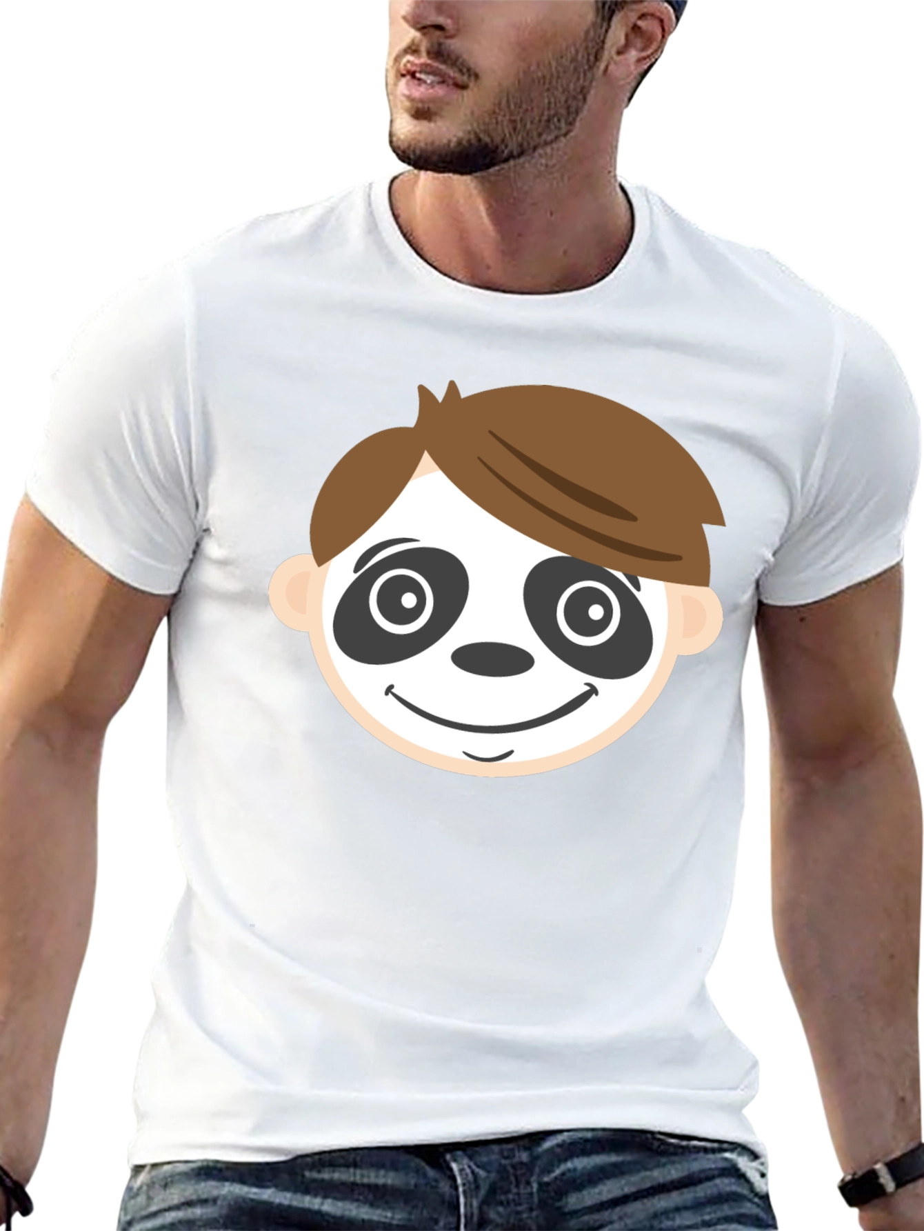 Camiseta Negra con Cara de Panda para Hombre