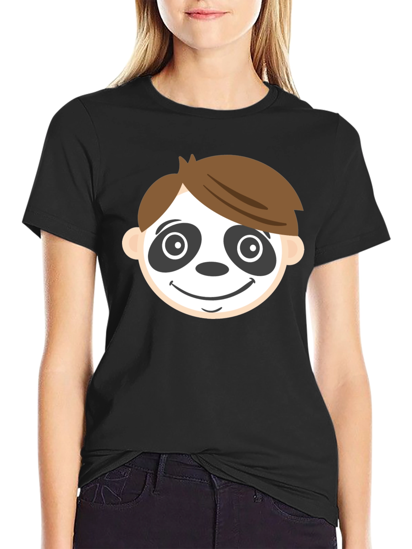 Camiseta Negra con Cara de Panda para Hombre