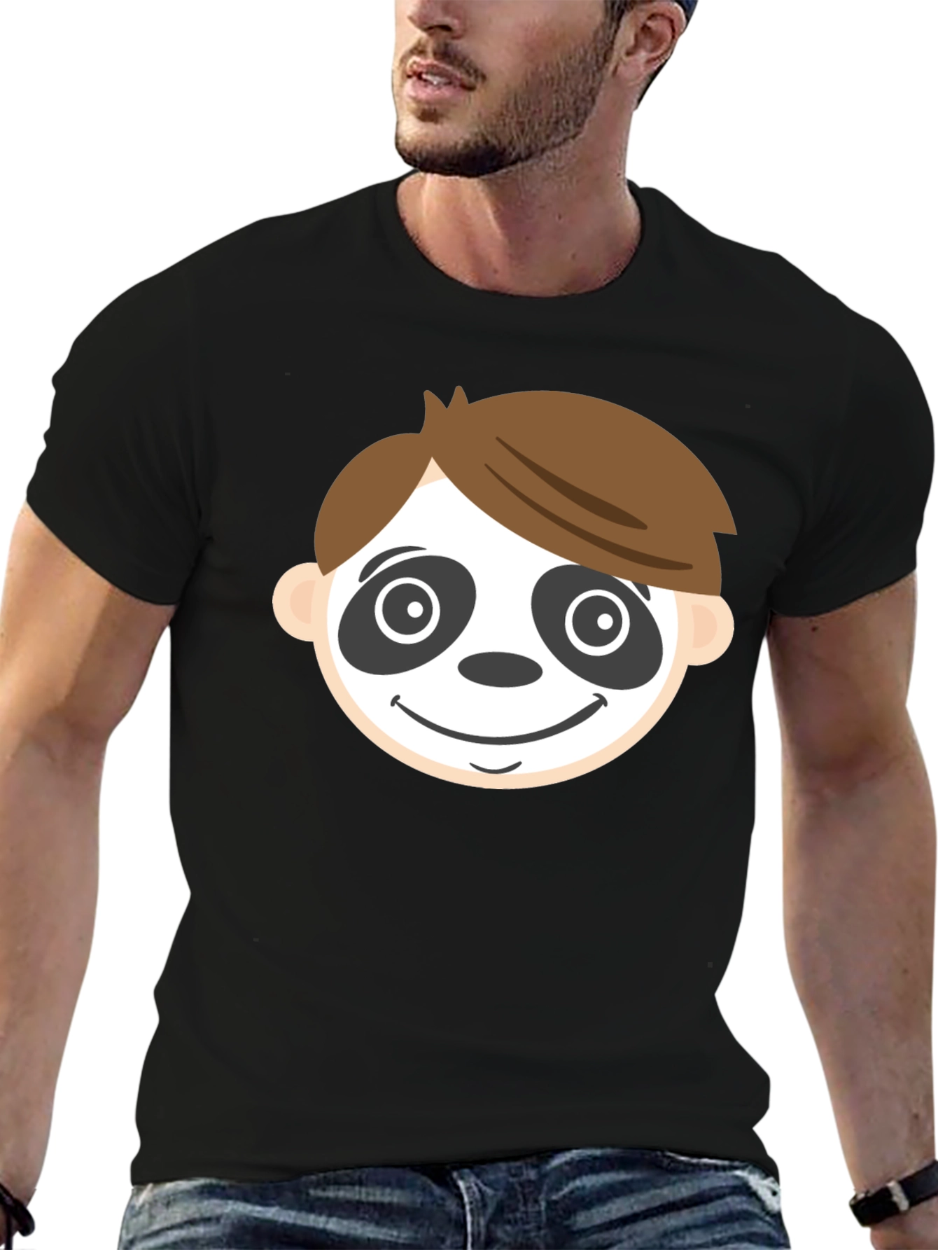 Camiseta Negra con Cara de Panda para Hombre