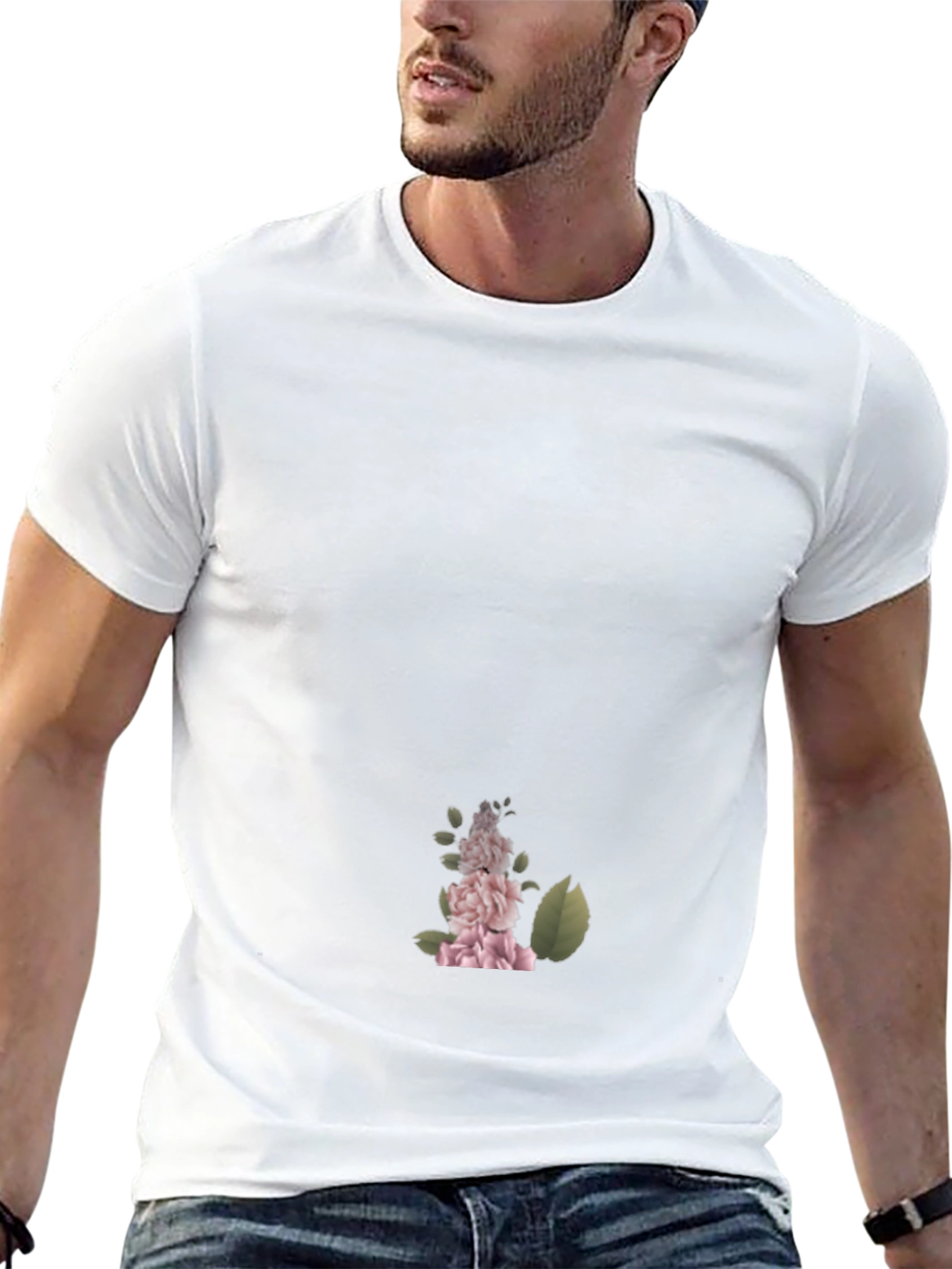 Camiseta Negra con Diseño Floral Elegante para Hombre