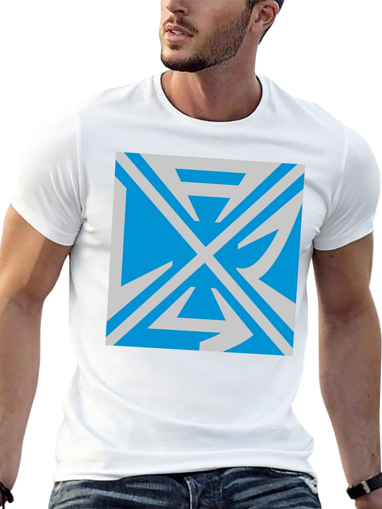 Camiseta Negra con Diseño Abstracto Azul
