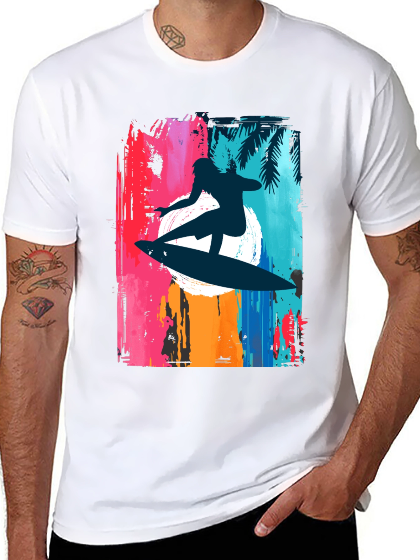 Camiseta Negra Surfista Estilo Retro
