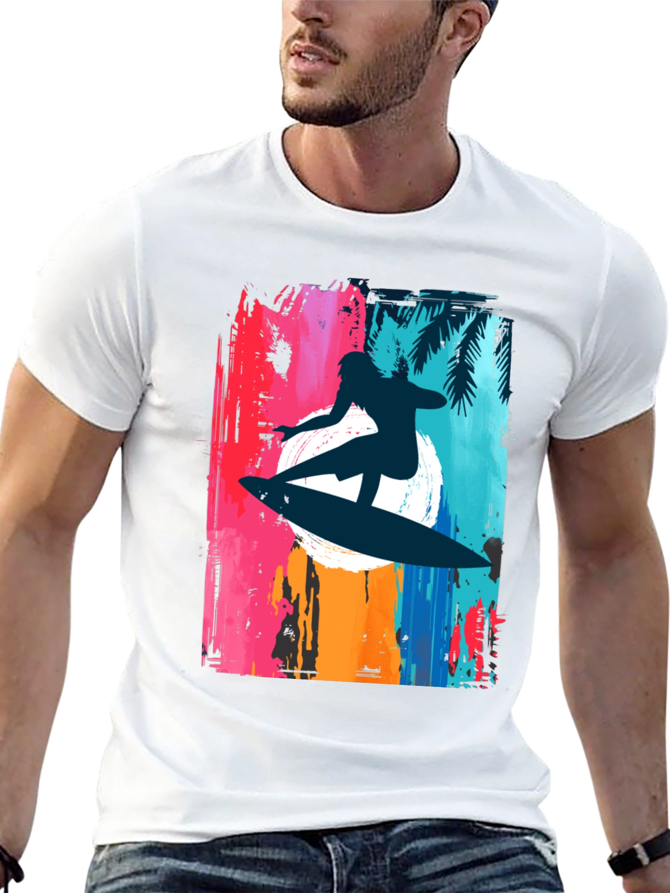 Camiseta Negra Surfista Estilo Retro