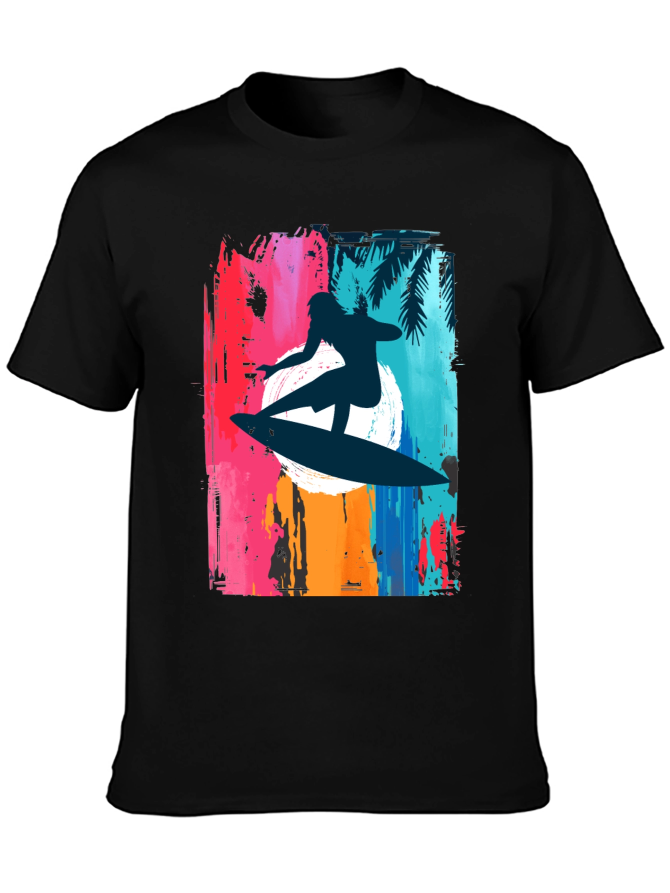 Camiseta Negra Surfista Estilo Retro