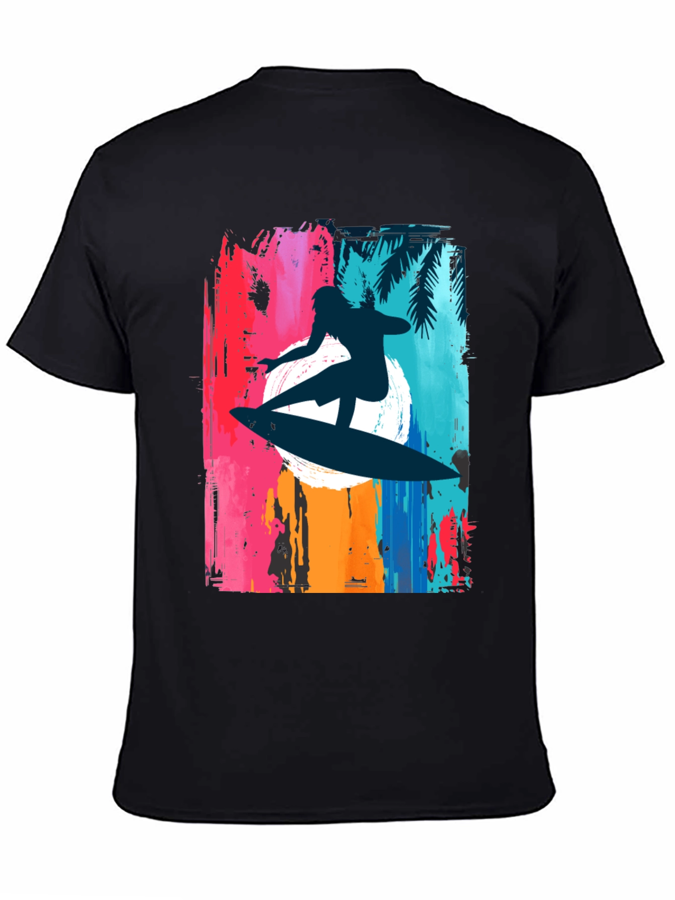 Camiseta Negra Surfista Estilo Retro