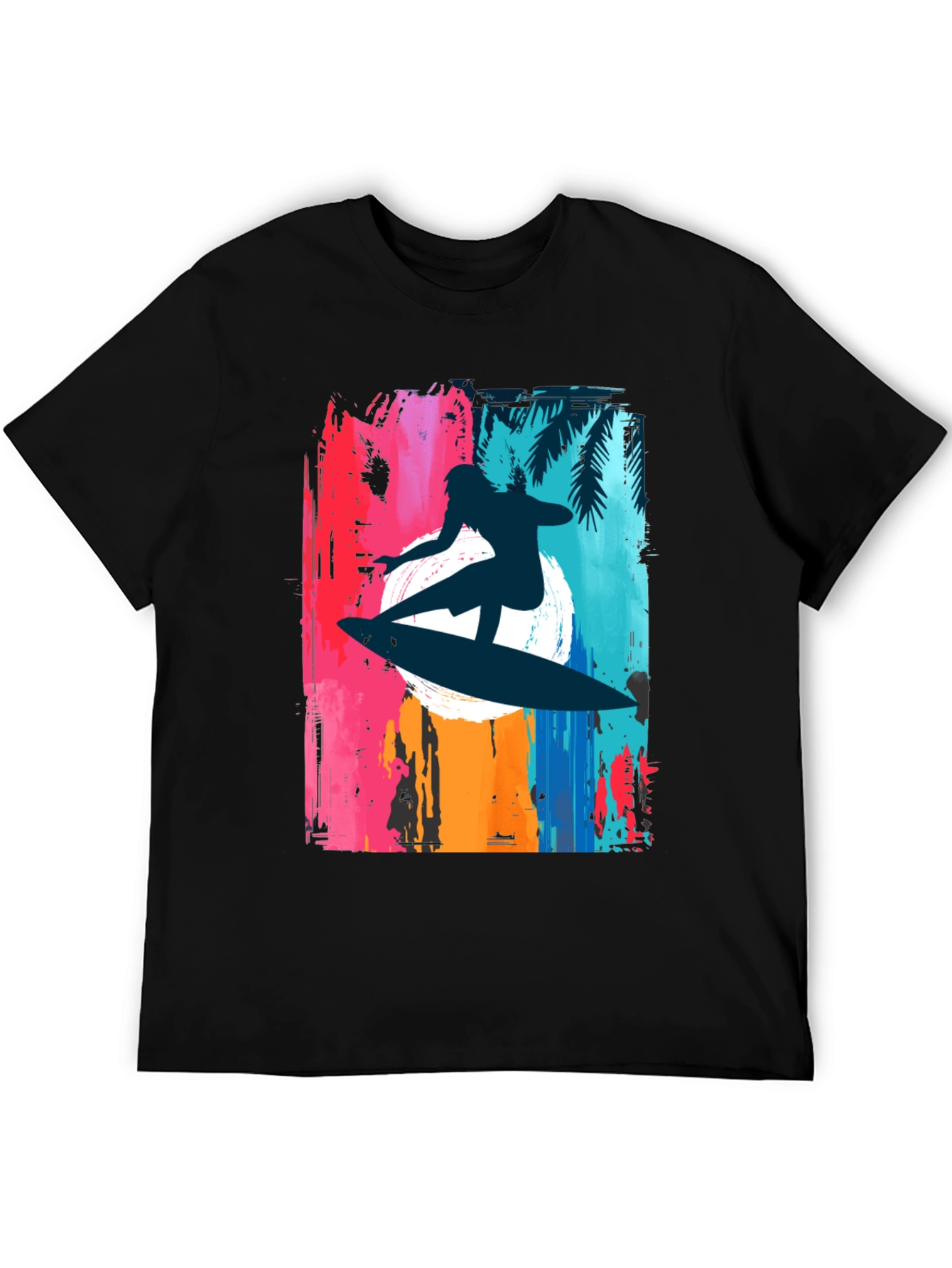 Camiseta Negra Surfista Estilo Retro