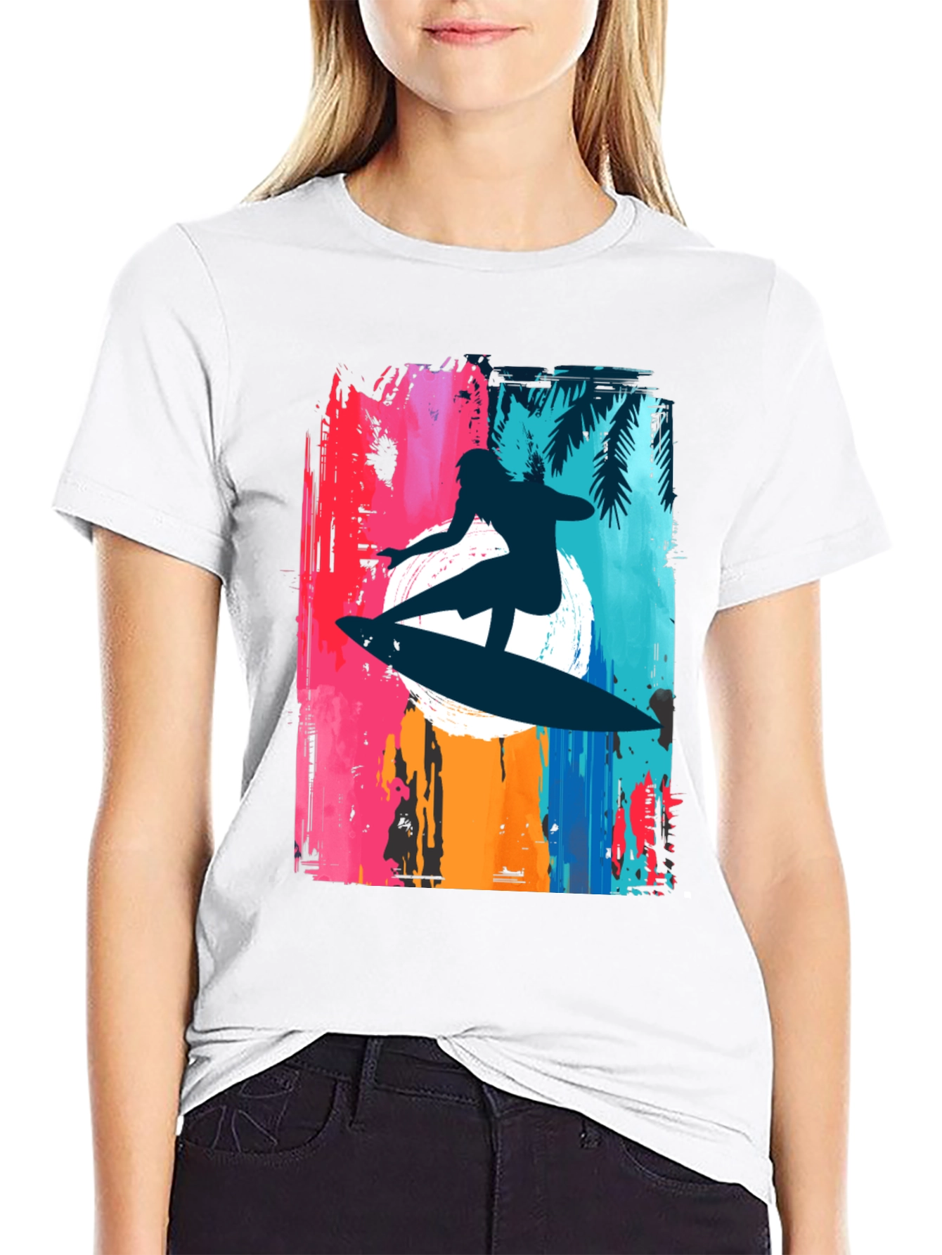 Camiseta Negra Surfista Estilo Retro