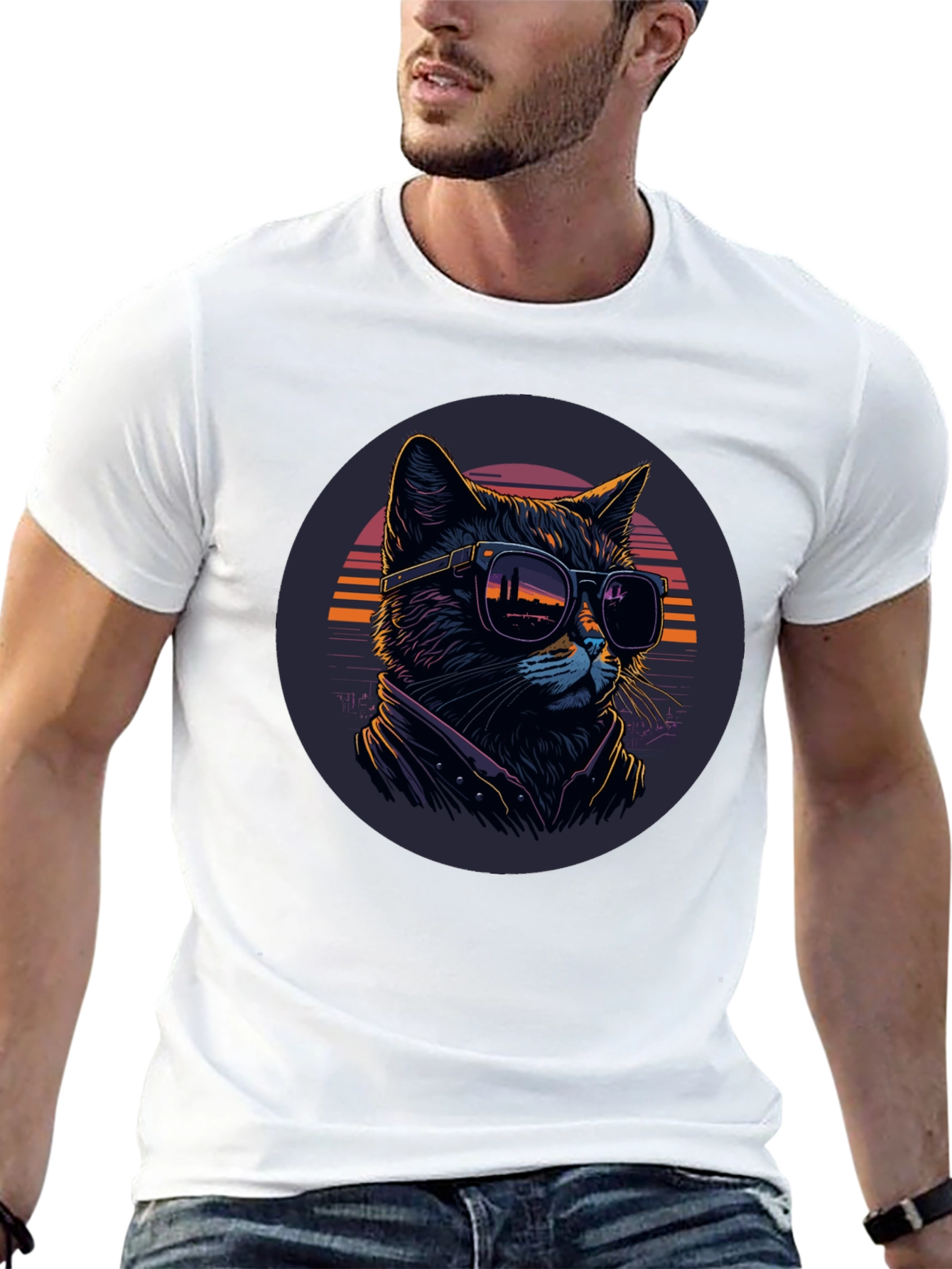 Camiseta Negra con Gato Cool