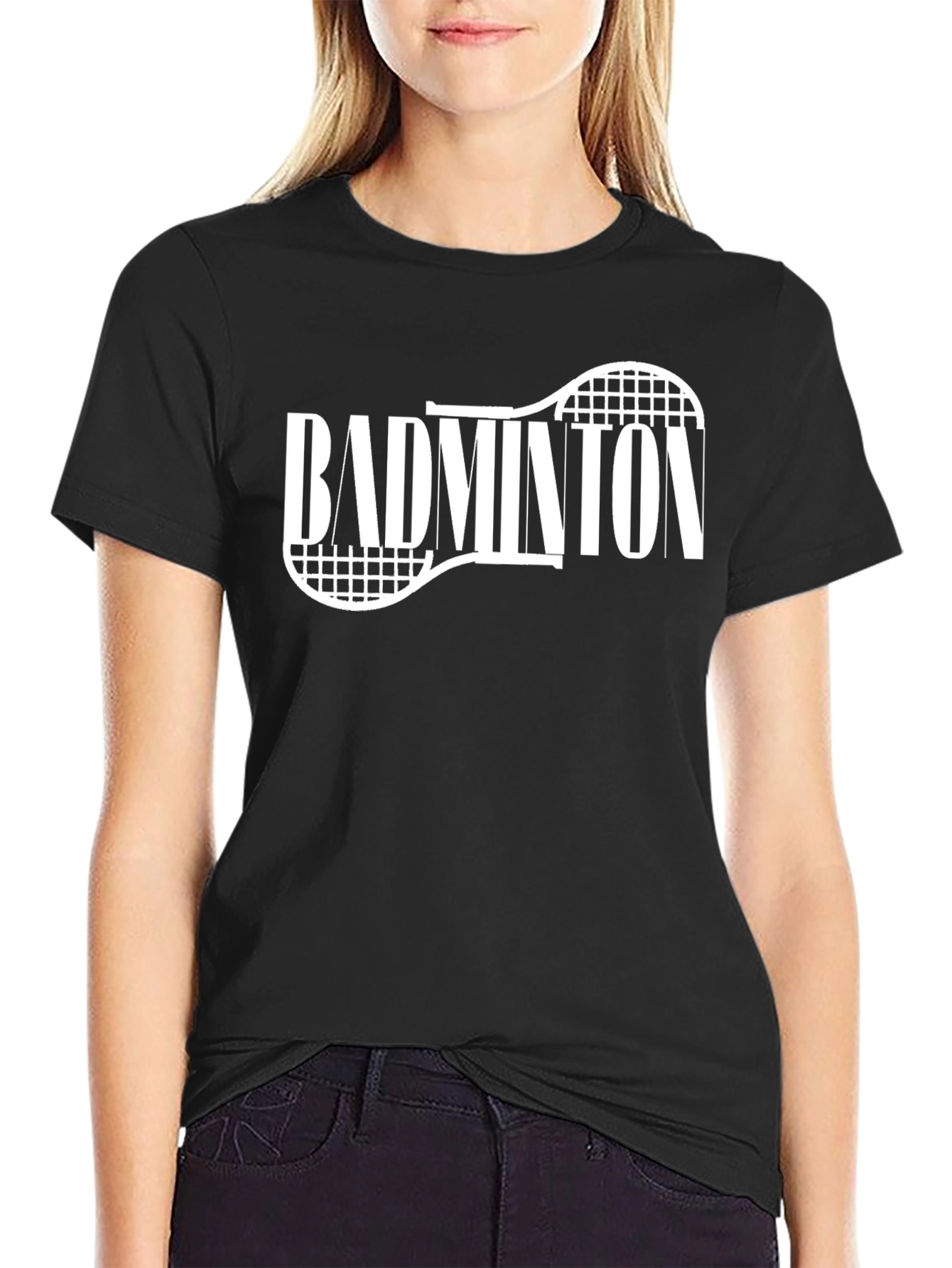 Camiseta Negra Badminton Raqueta Deportiva