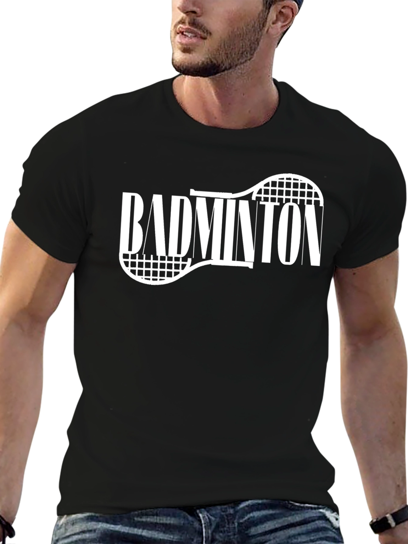 Camiseta Negra Badminton Raqueta Deportiva
