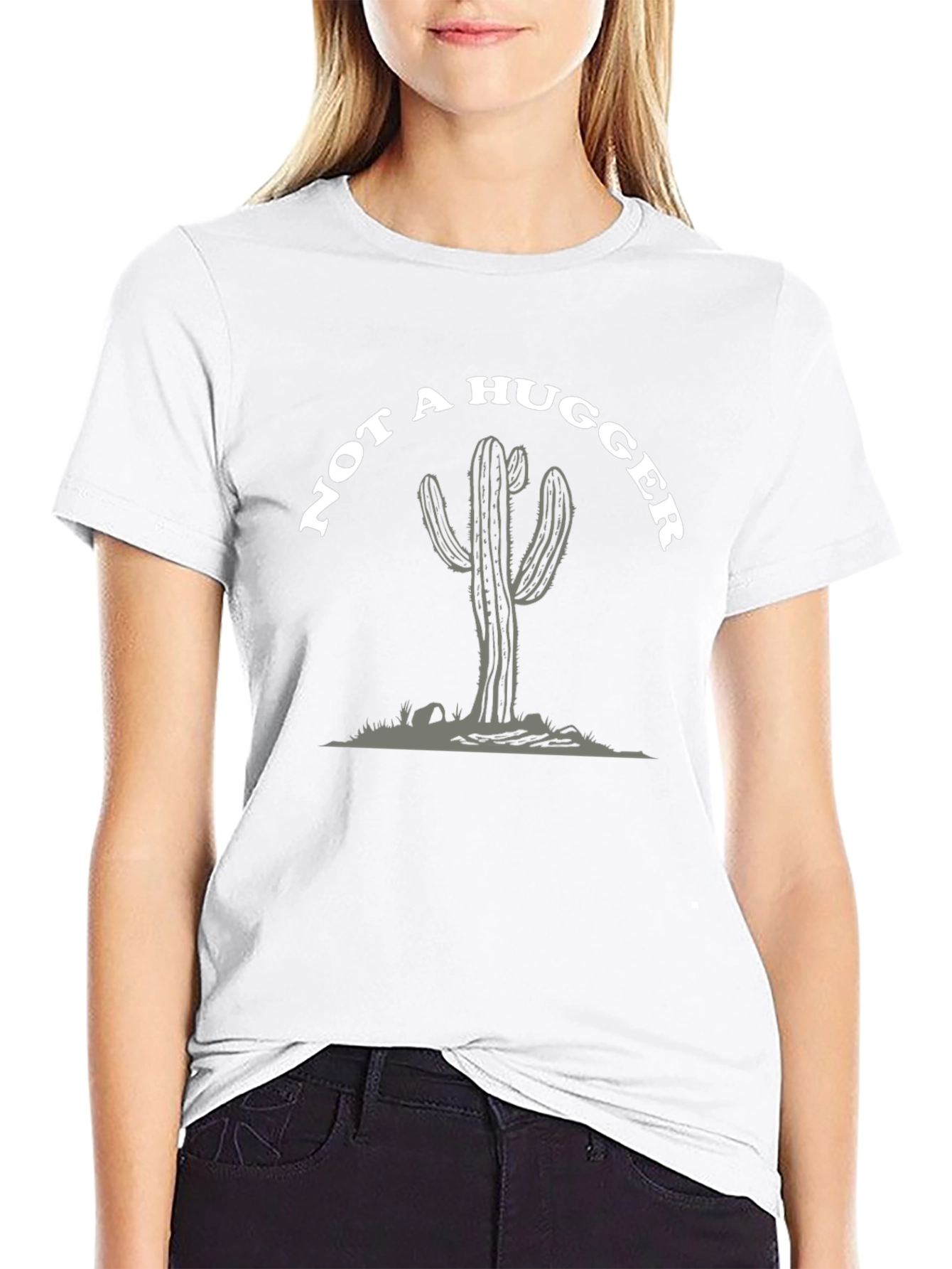 Camiseta Negra: No Soy Abrazador - Diseño Cactus