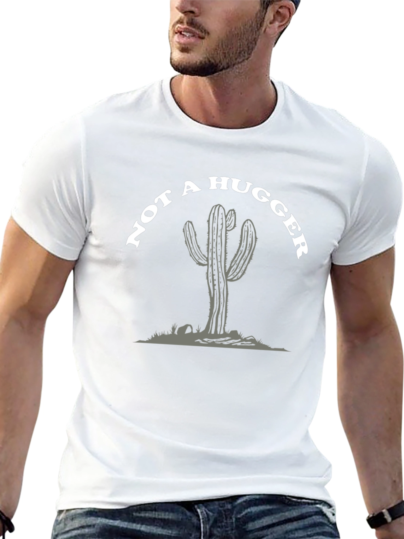 Camiseta Negra: No Soy Abrazador - Diseño Cactus