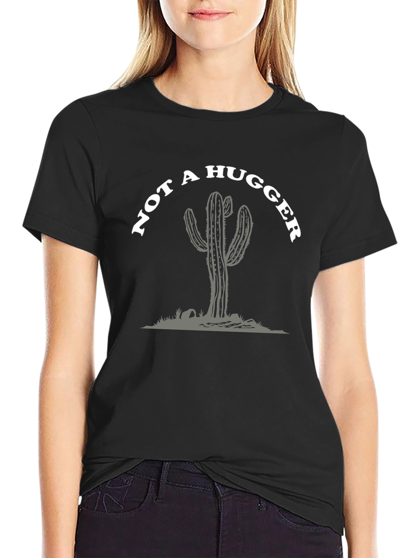 Camiseta Negra: No Soy Abrazador - Diseño Cactus
