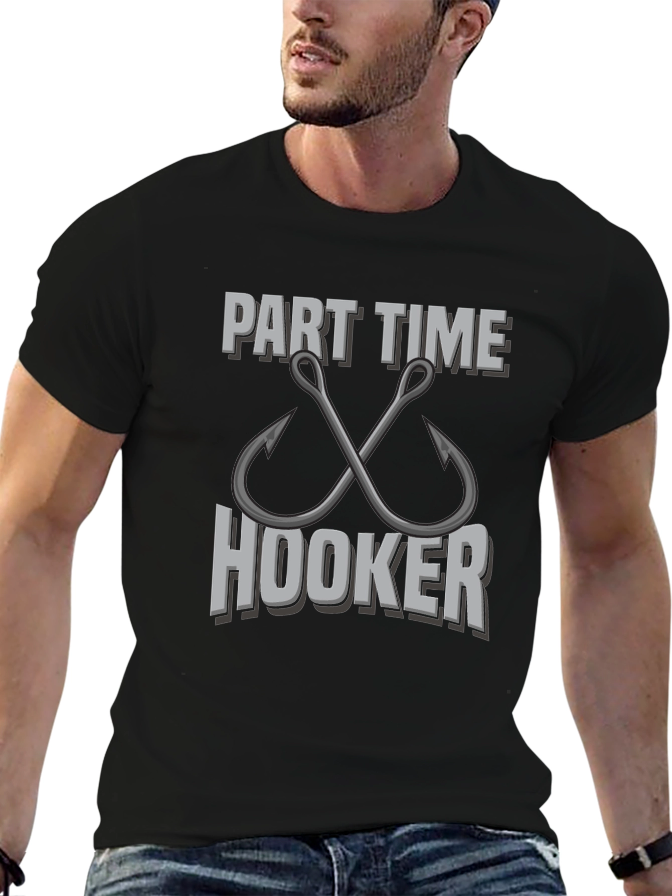 Camiseta Negra Part Time Hooker para Pesca