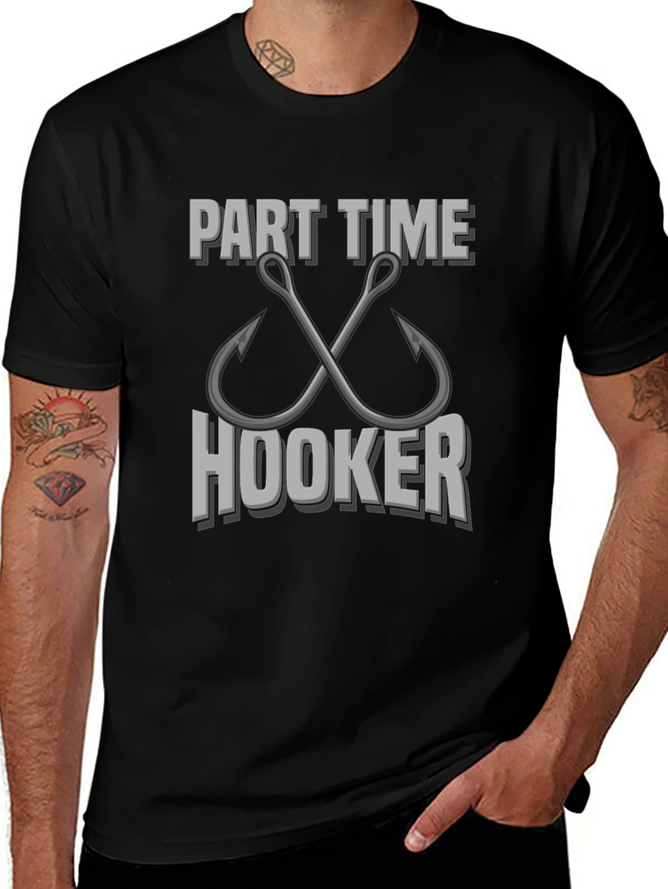 Camiseta Negra Part Time Hooker para Pesca