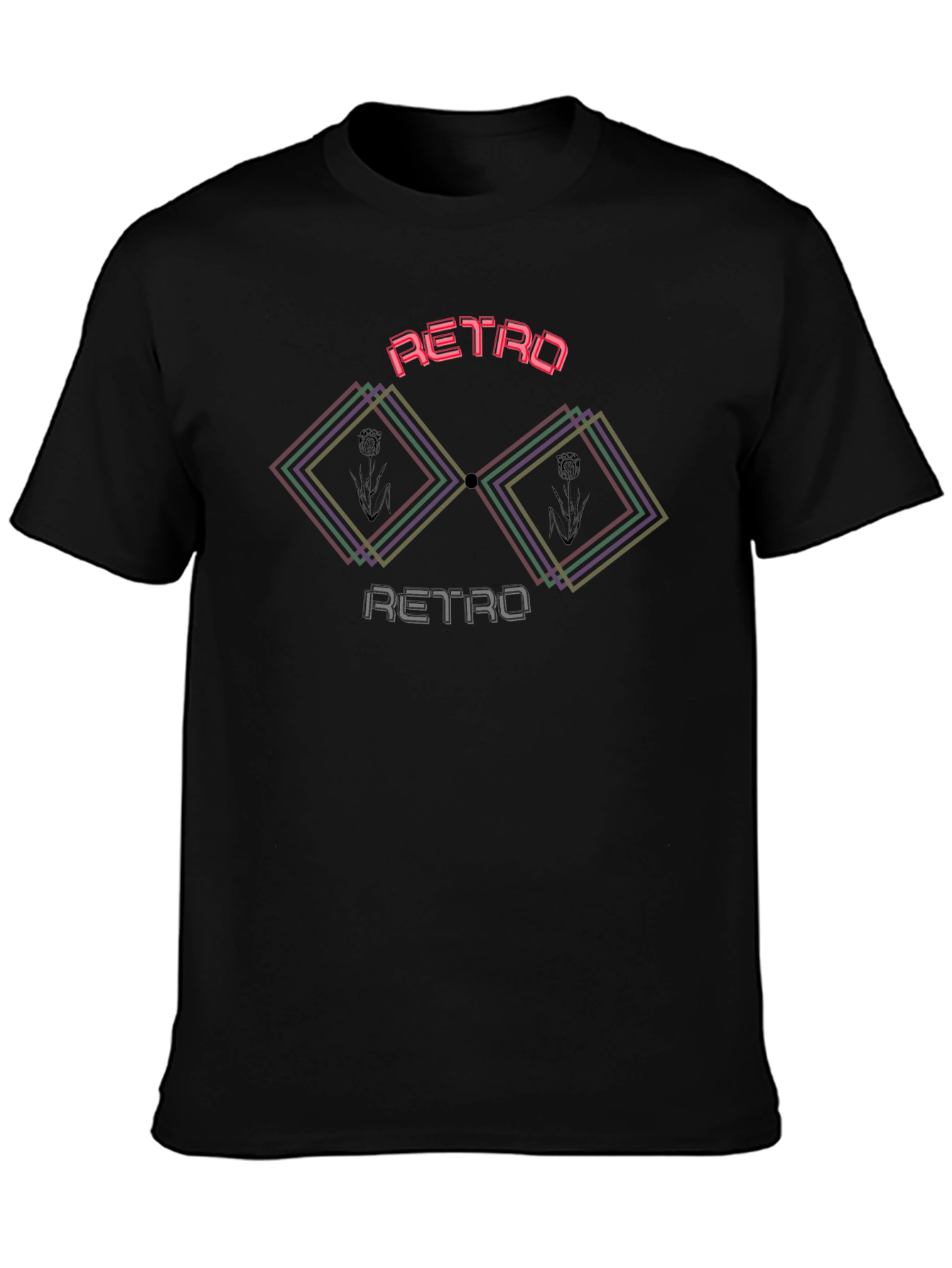 Camiseta Negra Retro con Diseño Geométrico