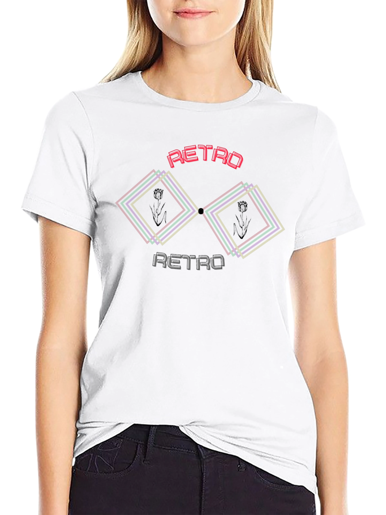 Camiseta Negra Retro con Diseño Geométrico