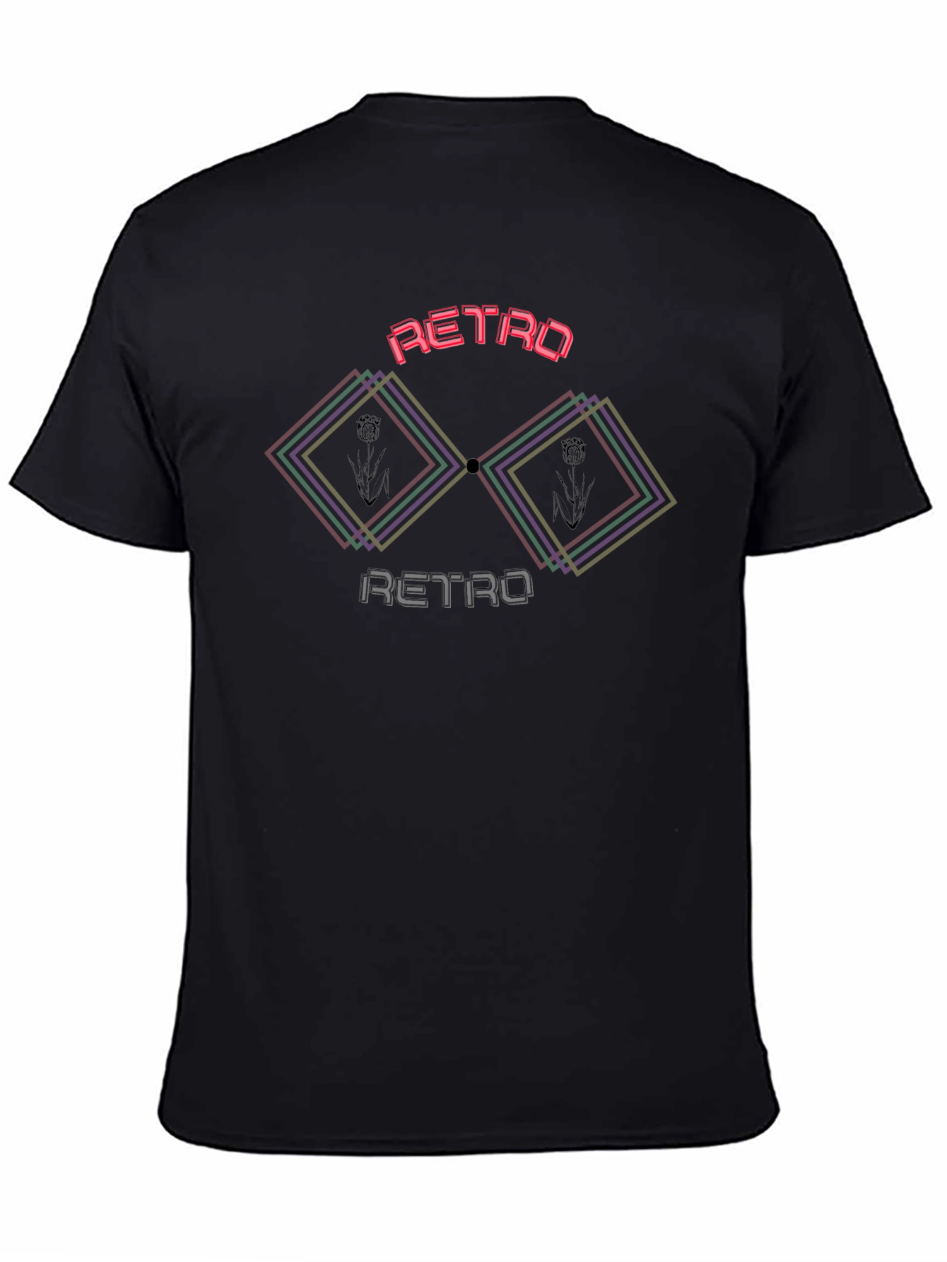 Camiseta Negra Retro con Diseño Geométrico