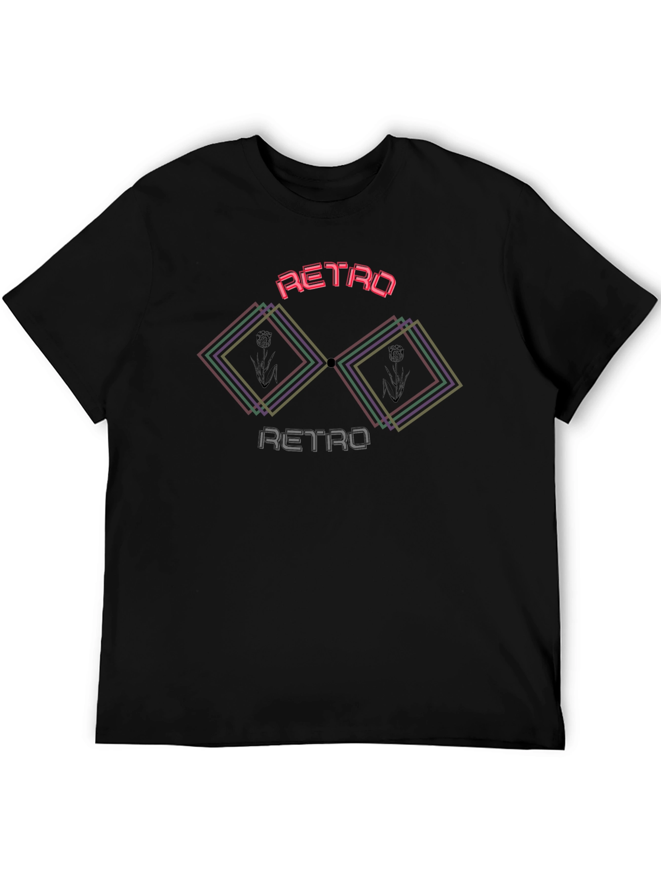Camiseta Negra Retro con Diseño Geométrico