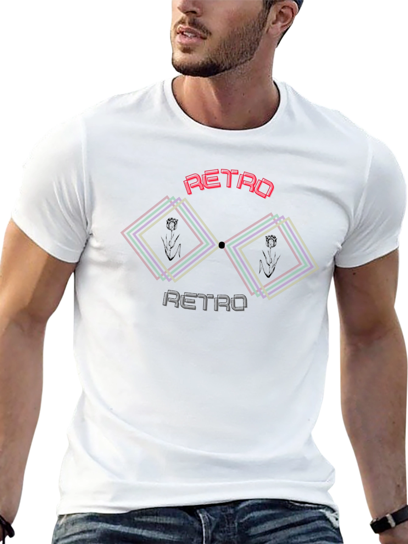 Camiseta Negra Retro con Diseño Geométrico