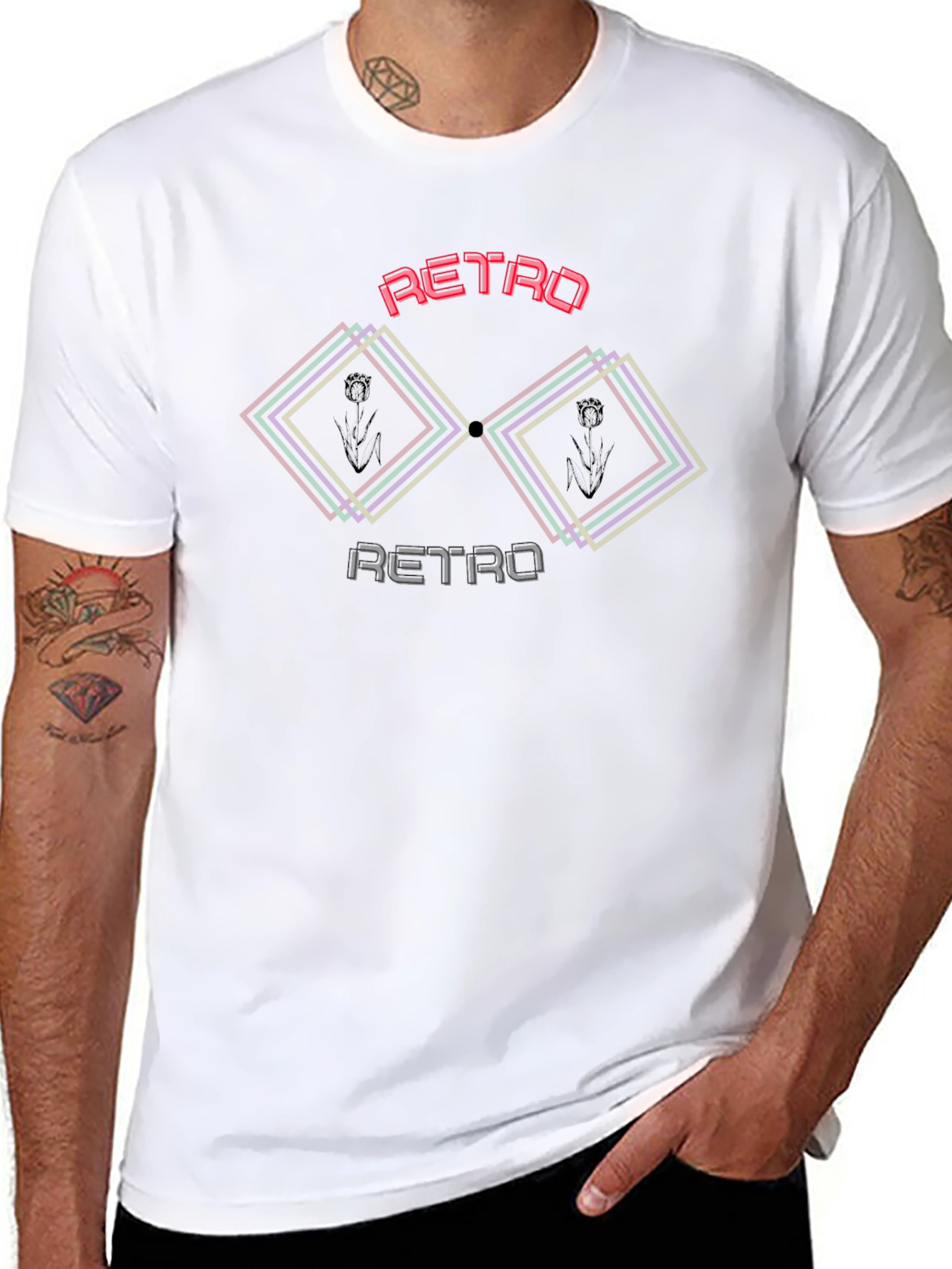 Camiseta Negra Retro con Diseño Geométrico