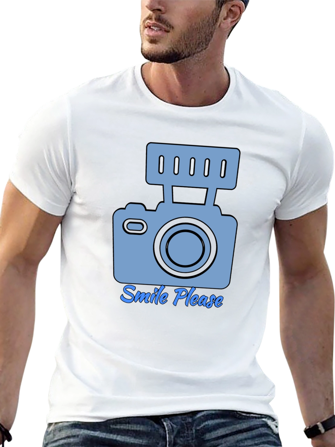 Camiseta Negra Smile Please para Amantes de la Fotografía