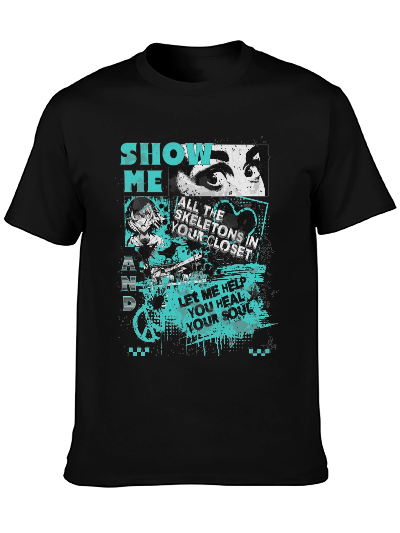 Camiseta Negra Estampada: Show Me Your Skeletons