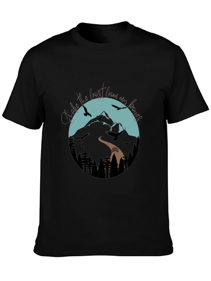 Camiseta Negra Gráfica de Montaña y Aves
