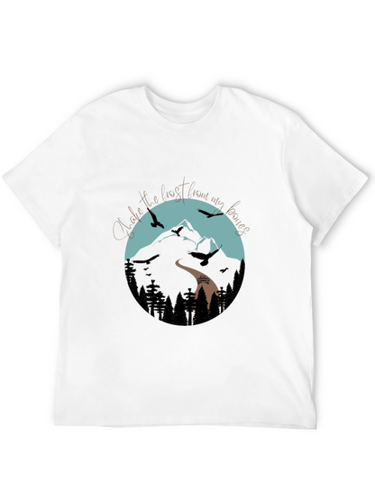 Camiseta Negra Gráfica de Montaña y Aves