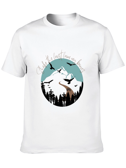 Camiseta Negra Gráfica de Montaña y Aves