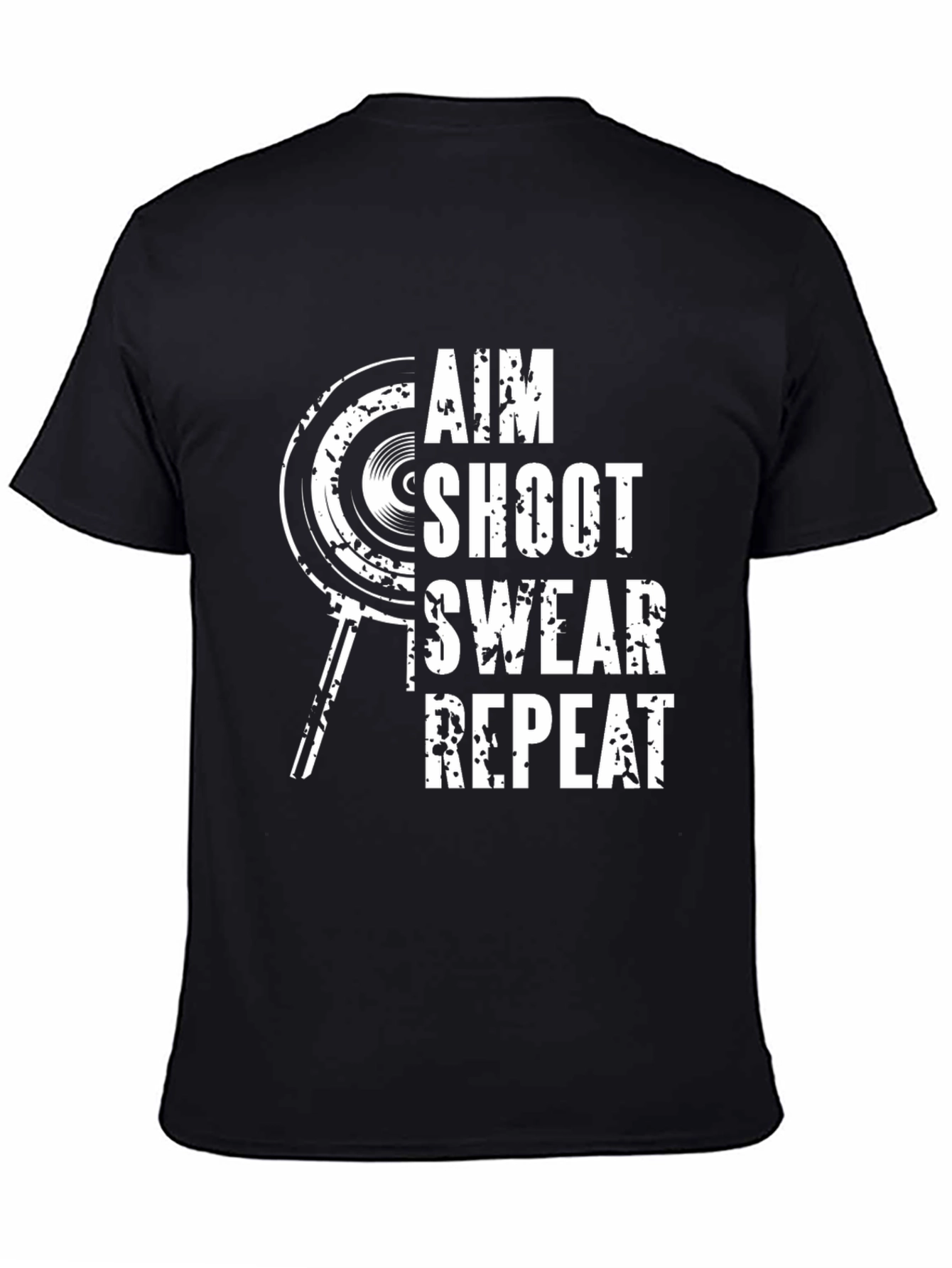 Camiseta Negra: Apuntar Disparar Jurar Repetir