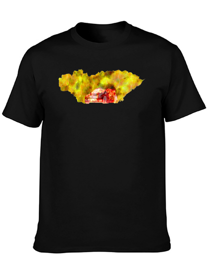 Camiseta Hombre Negra con Diseño de Coche en Llamas