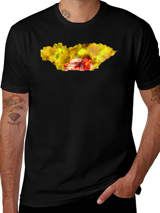 Camiseta Hombre Negra con Diseño de Coche en Llamas
