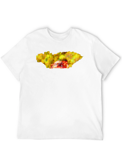 Camiseta Hombre Negra con Diseño de Coche en Llamas