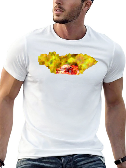 Camiseta Hombre Negra con Diseño de Coche en Llamas