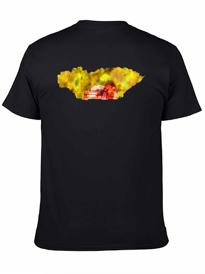 Camiseta Hombre Negra con Diseño de Coche en Llamas