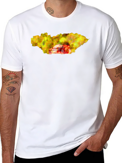 Camiseta Hombre Negra con Diseño de Coche en Llamas