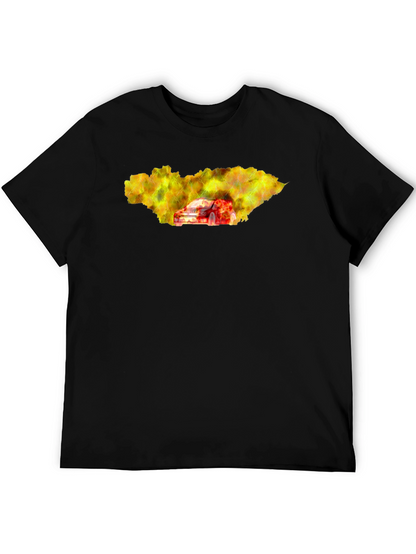 Camiseta Hombre Negra con Diseño de Coche en Llamas