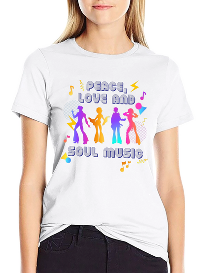Camiseta Retro Peace Love Soul Music