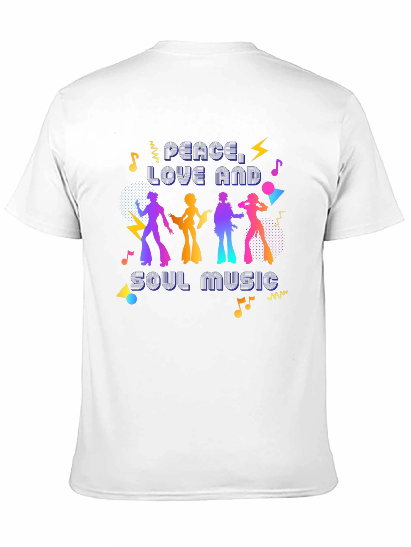 Camiseta Retro Peace Love Soul Music