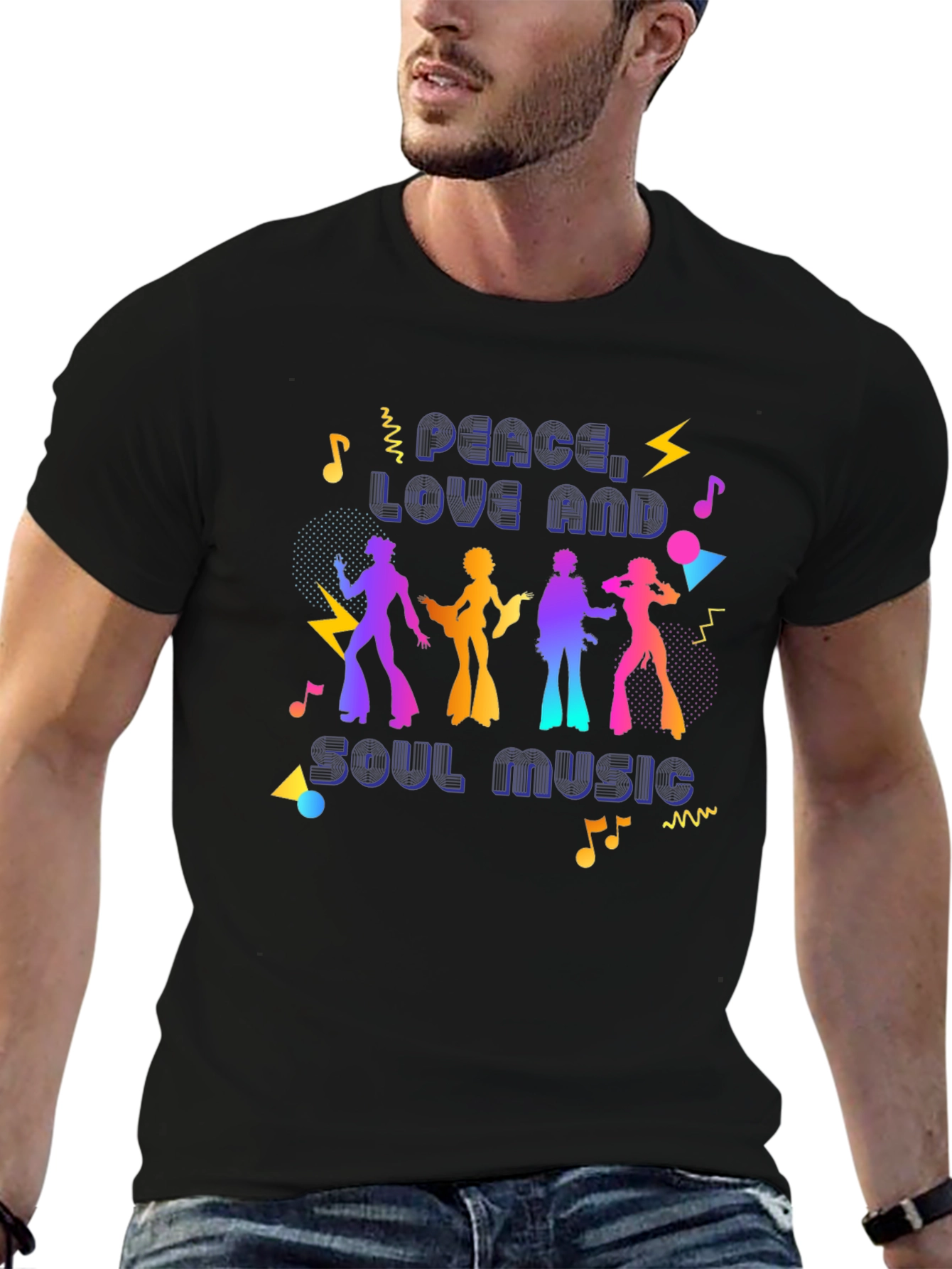 Camiseta Retro Peace Love Soul Music
