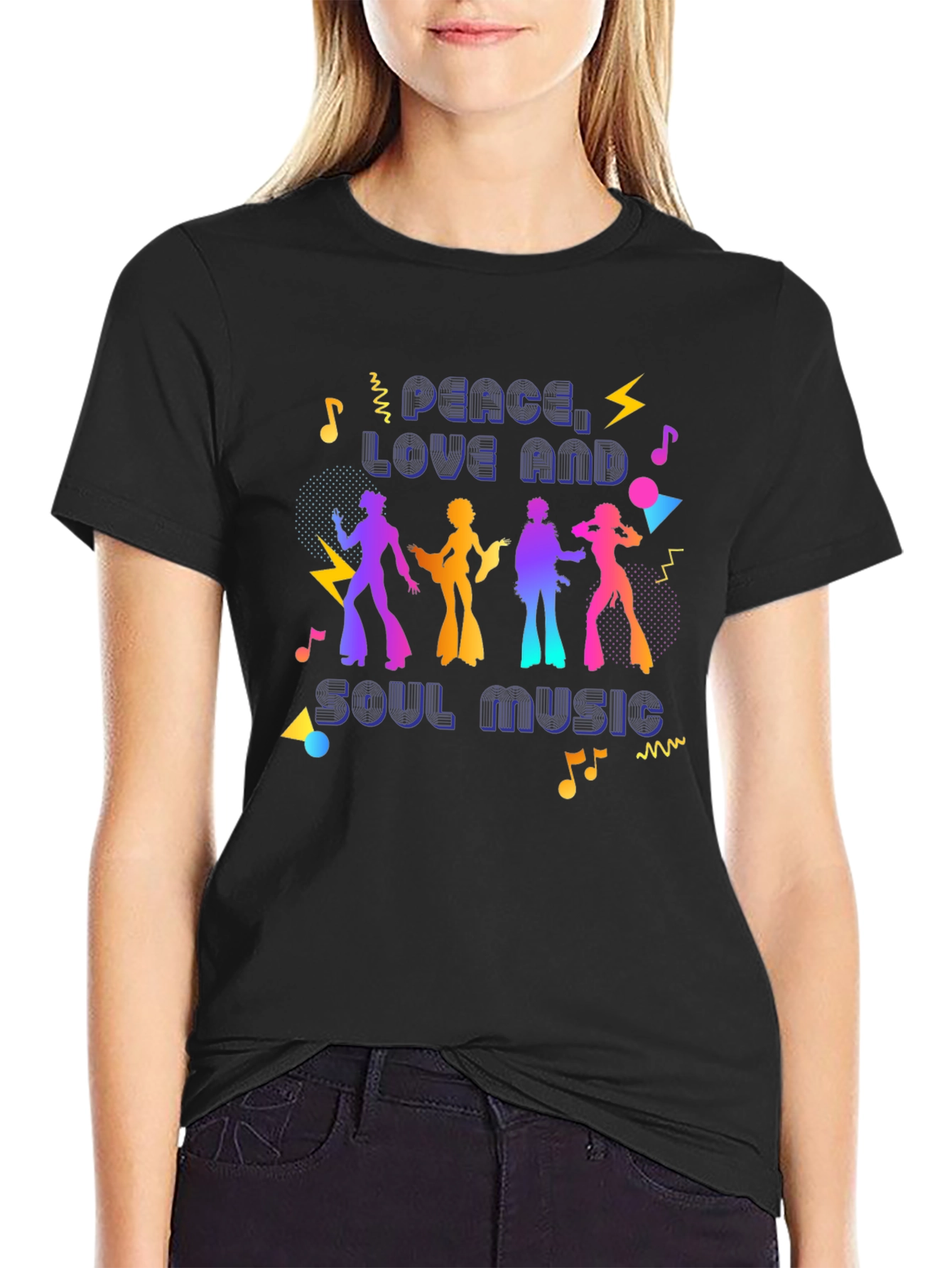 Camiseta Retro Peace Love Soul Music