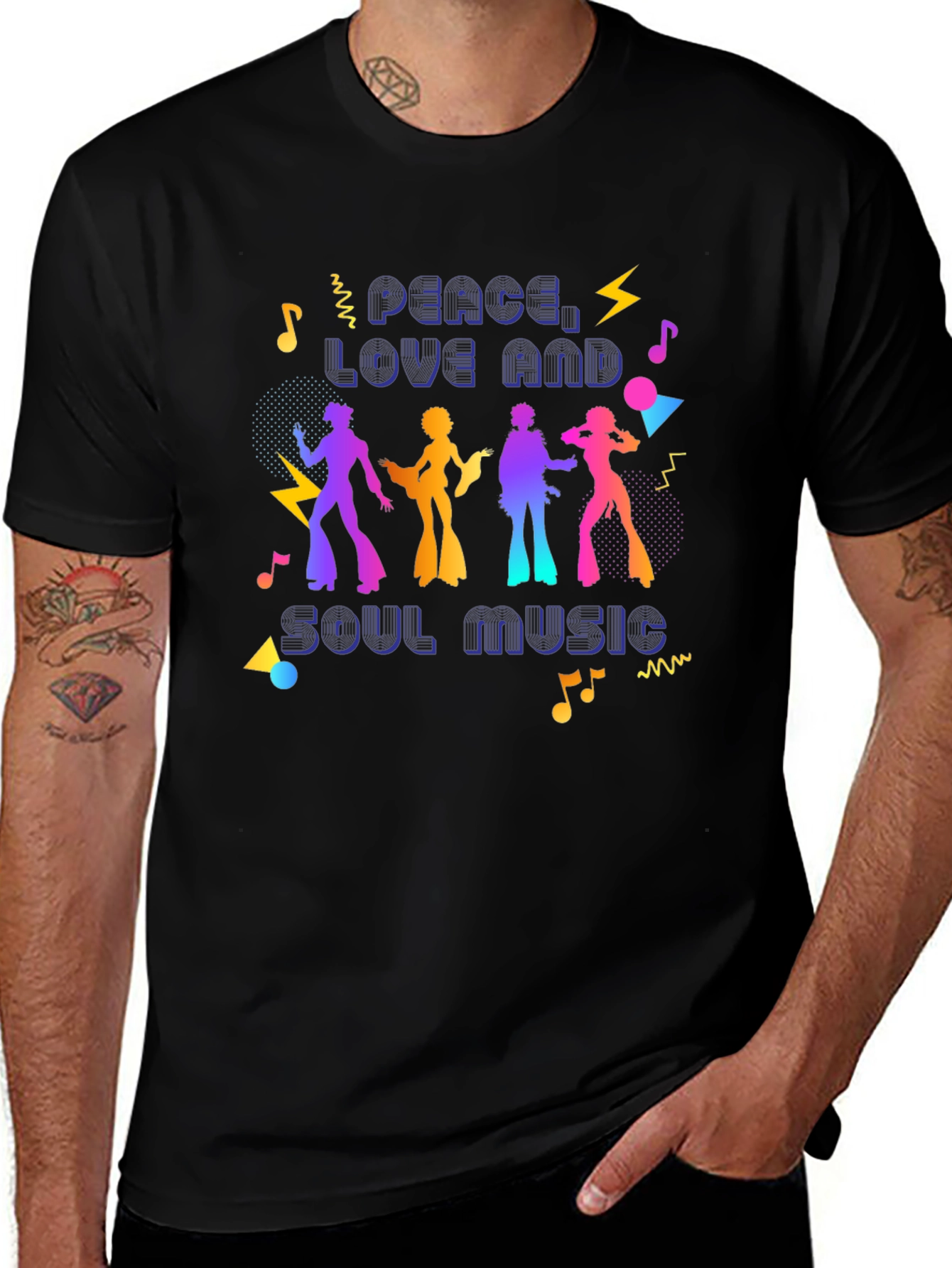 Camiseta Retro Peace Love Soul Music