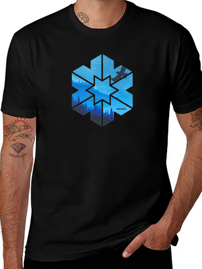 Camiseta Negra Hombre Diseño Montañas Azules