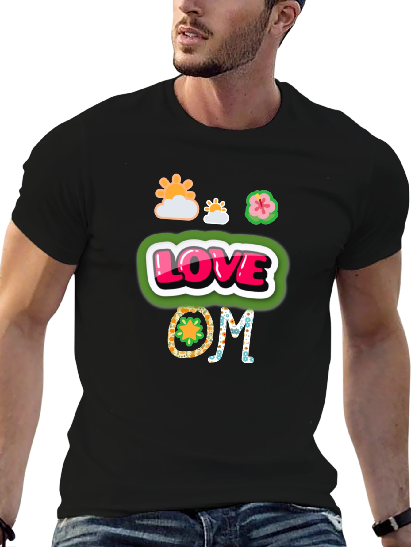 Camiseta Negra con Diseño de Amor y Om
