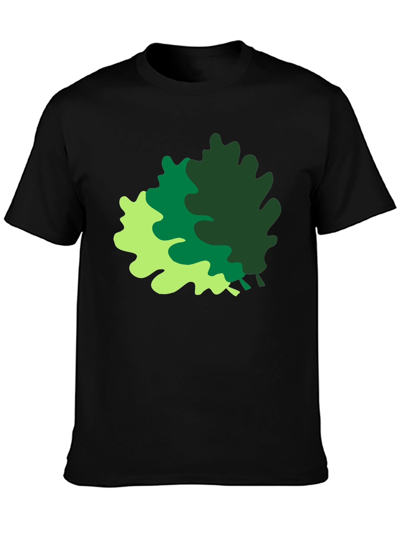 Camiseta Negra con Estampado de Hojas Abstractas